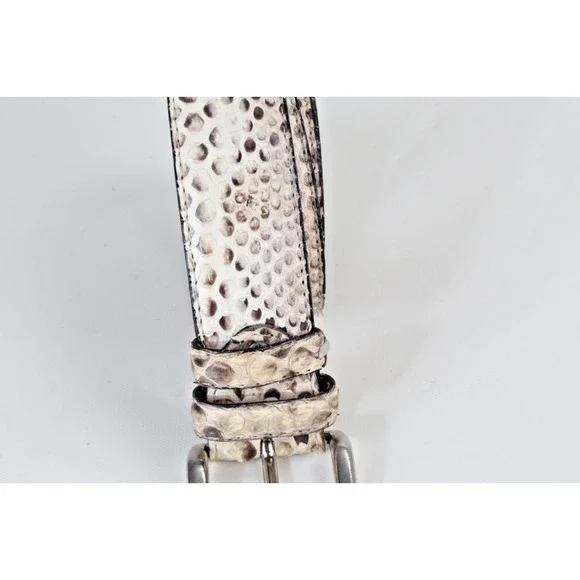 Vintage Snakeskin Leather Belt Gray White Ornate Silver Buckle Boho Exotic Sz 34 - Picture 7 of 16